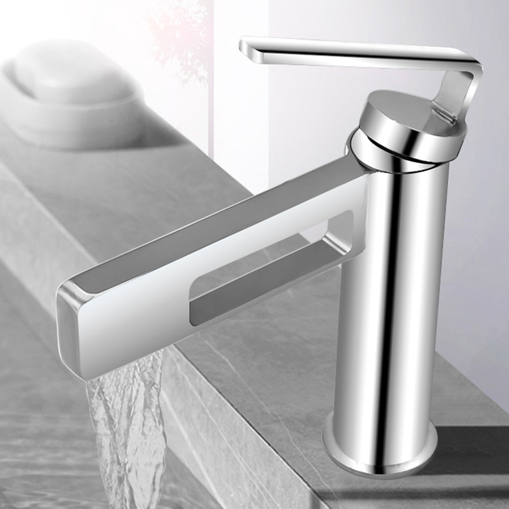 Modern Waterfall Bathroom Sink Faucet, Single-Handle Single-Hole Brass Faucet, Matte Black / Brushed Gold / Gunmetal / Chrome / Matte White