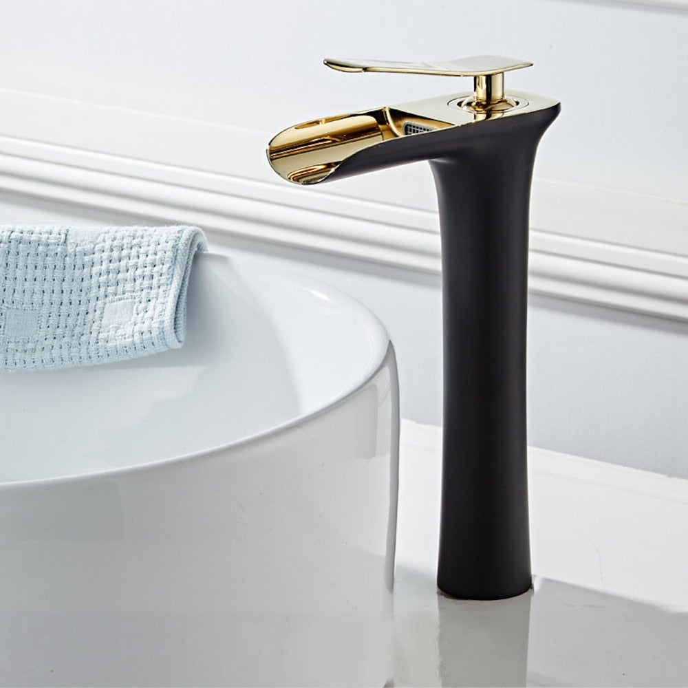 Waterfall Modern Brass Vessel Sink Faucet, Single-Handle Tall Faucet