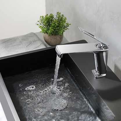Modern Geometric Spout Single-Hole Bathroom Faucet, Single-Handle Brass Vanity Faucet, Brushed Gold / Chrome / Gunmetal / Matte Black