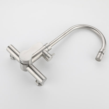 Brushed Nickel Modern Wall-Mount Kitchen Faucet, Dual-Hole Single-Handle Faucet with Handheld Bidet Sprayer