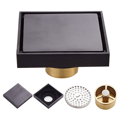 Oil-Rubbed Bronze Square Shower Floor Drain, Modern Solid Brass Floor Drain with Removable Cover / Hair Strainer