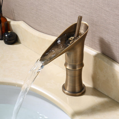 Waterfall Antique Brass Bathroom Sink Faucet, Single-Handle Single-Hole Faucet