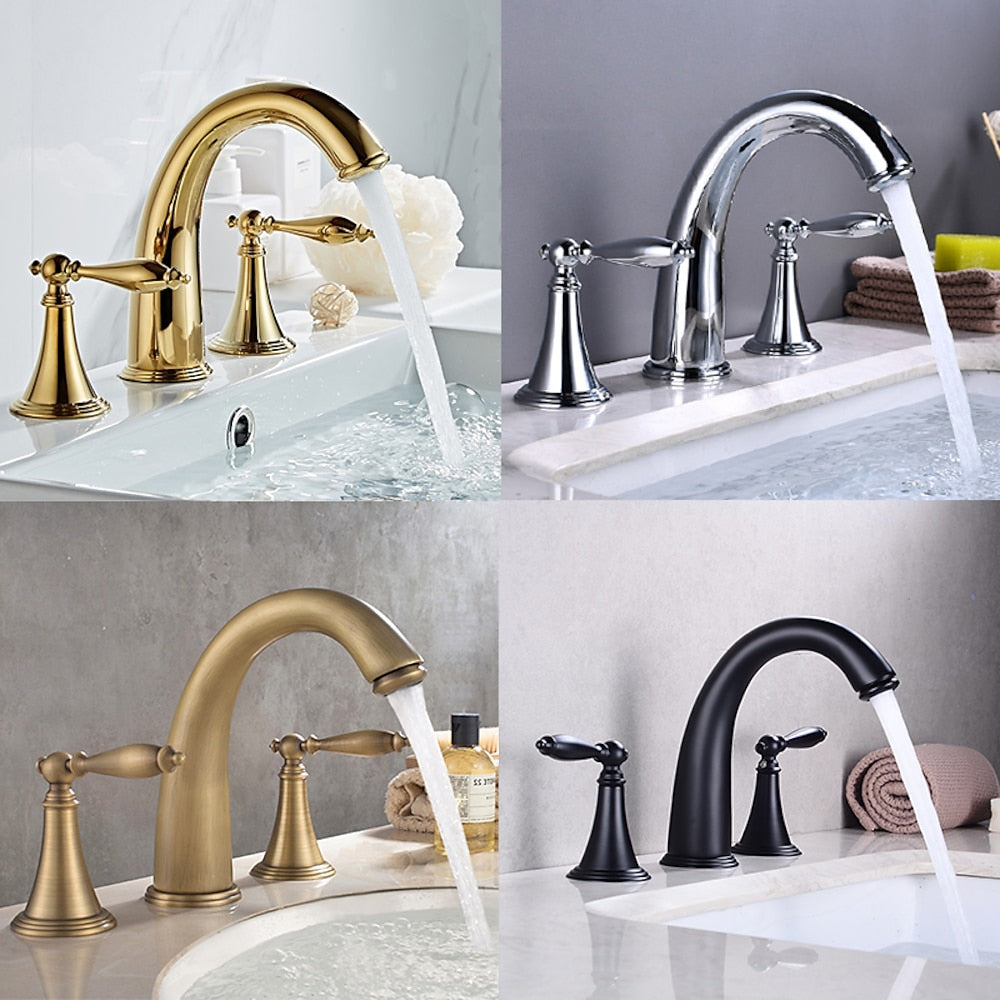 Vintage Widespread Bathroom Faucet, Double Handle 3-Hole Faucet