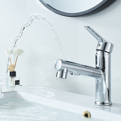 Modern Pull-Out Spray Bathroom Faucet, Single-Handle Brass Faucet, Matte Black / Chrome