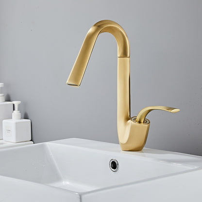 Modern Single-Hole Waterfall Bathroom Faucet, Single-Handle Swivel Spout Faucet, Matte Black / Brushed Gold / Chrome
