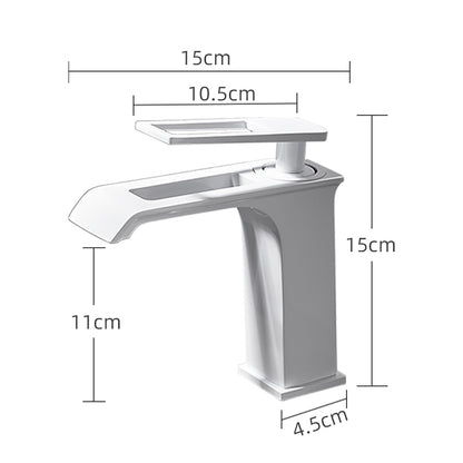 Modern Waterfall Bathroom Faucet, Single-Handle Brass Faucet, Brushed Gold / Chrome / Gunmetal / Matte Black / Matte White