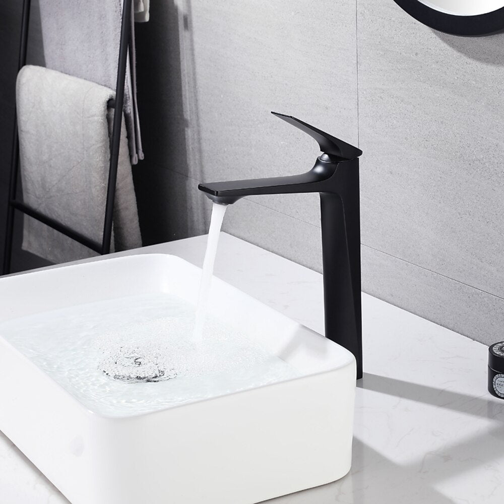 Modern Single-Hole Vessel Sink Faucet, Single-Handle Tall Bathroom Faucet, Brushed Gold / Matte Black / Chrome / Matte White / Gunmetal