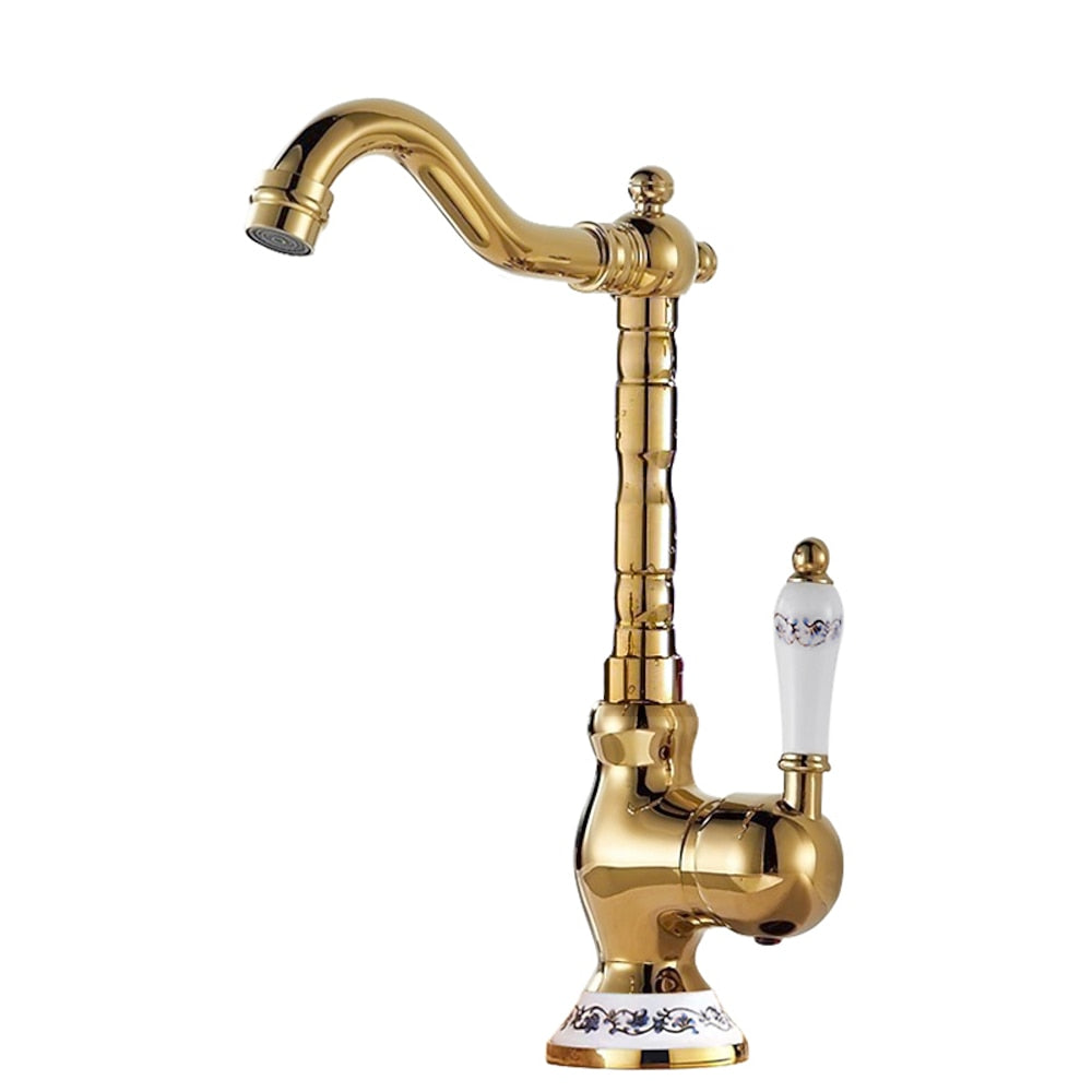 Vintage Ceramic Single-Handle Vessel Faucet, High Arc Swivel Bathroom Faucet, Antique Brass / Chrome / Polished Gold
