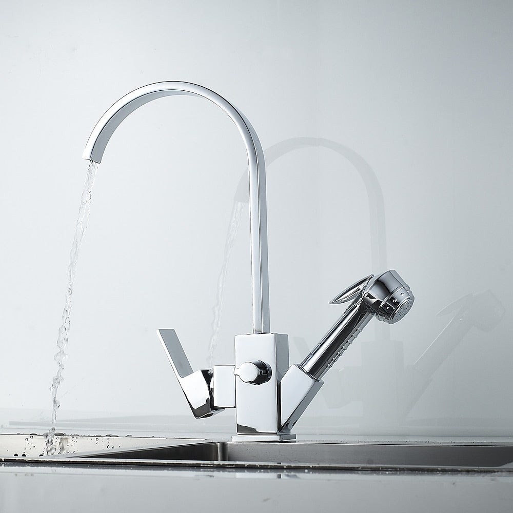 Chrome Pull-Out Sprayer Kitchen Faucet, Modern Single-Handle High Arc Faucet