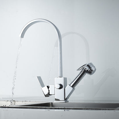 Chrome Pull-Out Sprayer Kitchen Faucet, Modern Single-Handle High Arc Faucet