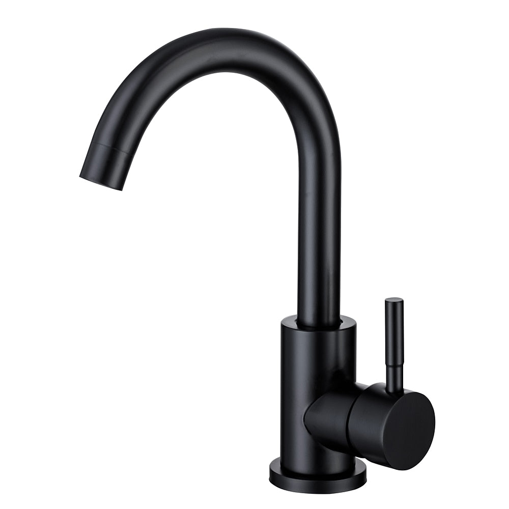 360-Degree Swivel High Arc Bathroom Faucet, Modern Single-Hole Stainless Steel Faucet, Matte Black / Brushed Nickel