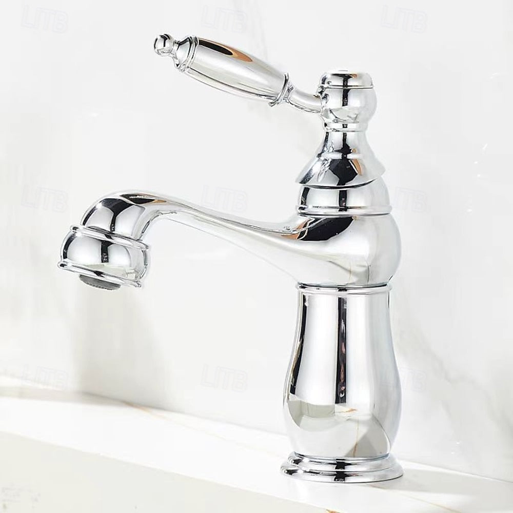 Traditional Single-Hole Bathroom Faucet, Single-Handle Brass Faucet