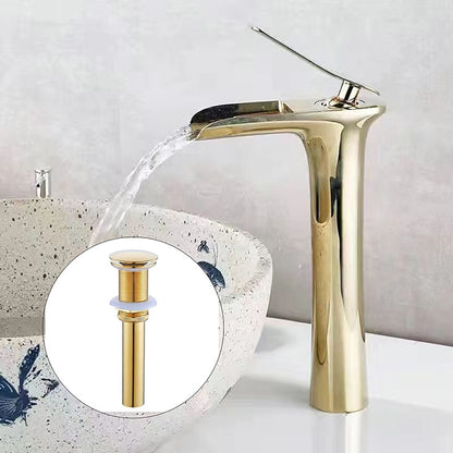 Waterfall Single-Hole Bathroom Faucet, Modern Single-Handle Sink Faucet with Pop-Up Drain