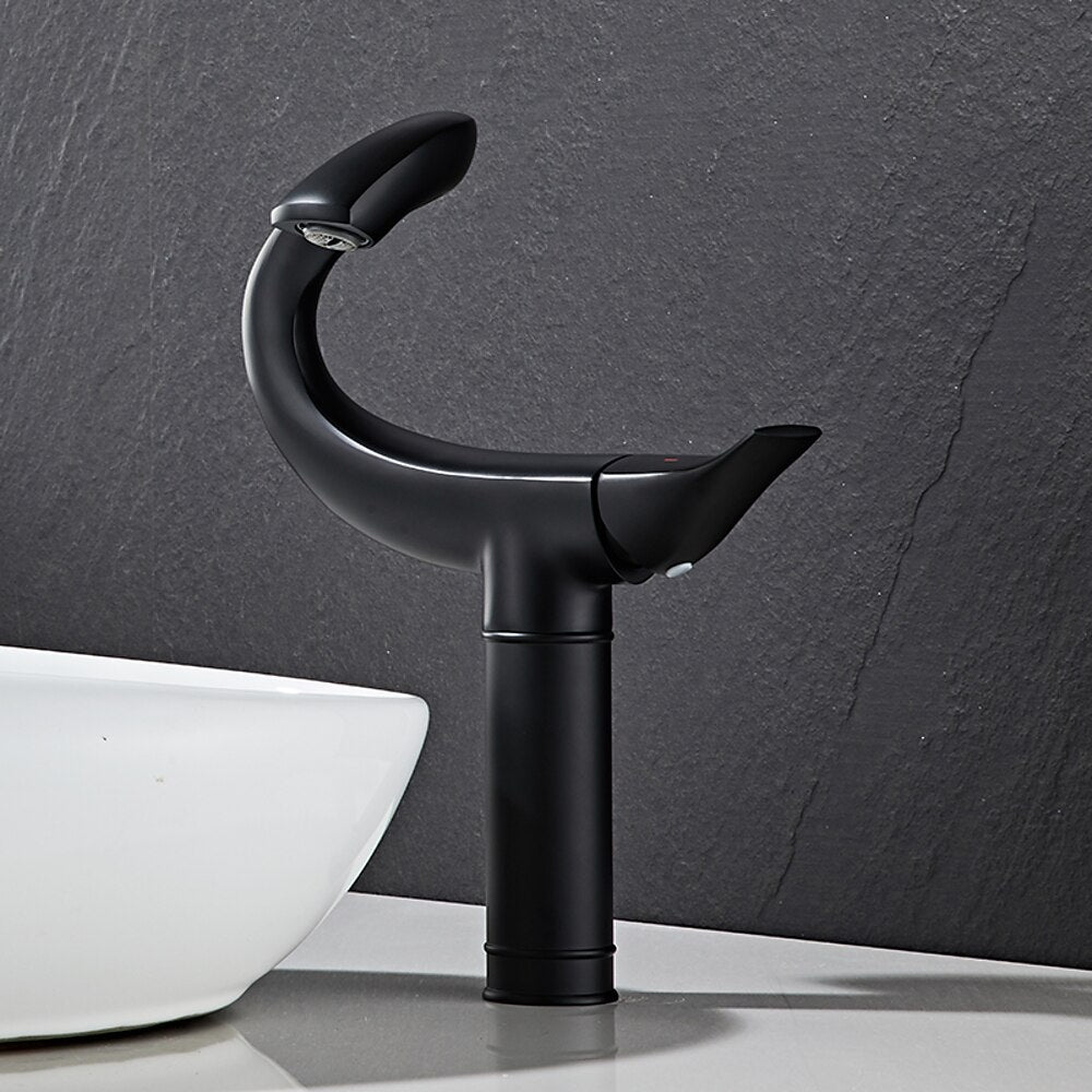 Curved High Arc Vessel Bathroom Faucet, Single-Handle Single-Hole Tall Brass Faucet