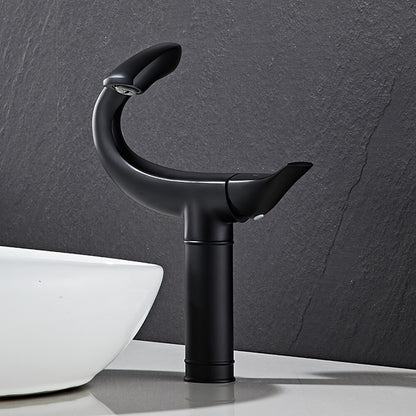 Curved High Arc Vessel Bathroom Faucet, Single-Handle Single-Hole Tall Brass Faucet