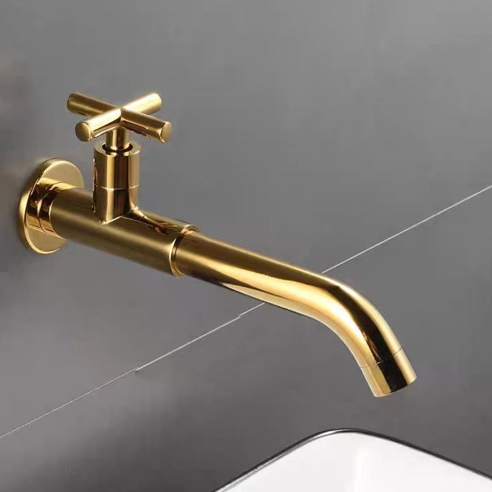 Modern 360-Degree Swivel Wall-Mount Bathroom Faucet, Single-Handle Cold-Only Brass Basin Faucet, Matte Black / Chrome / Antique Brass / Matte White / PVD