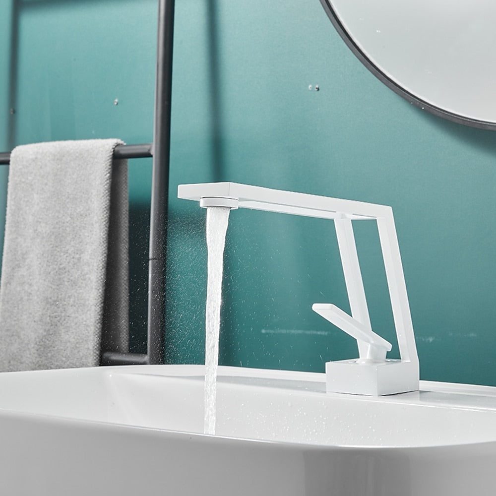 Modern Waterfall Bathroom Faucet, Single-Handle Brass Sink Faucet, Matte Black / Brushed Gold / Gunmetal / Matte White