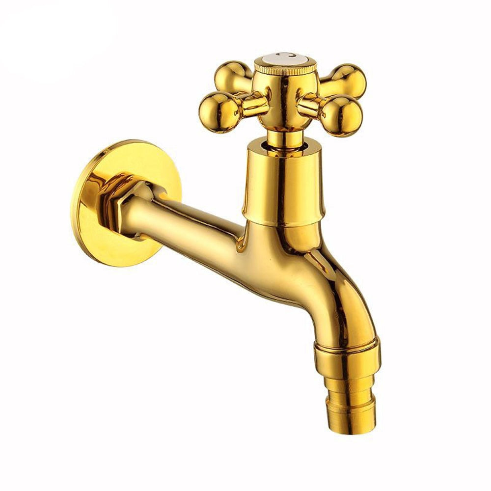 Vintage Brass Wall-Mount Utility Faucet, Single-Cold Laundry Tap with Quick Connector, Antique Brass / Polished Gold