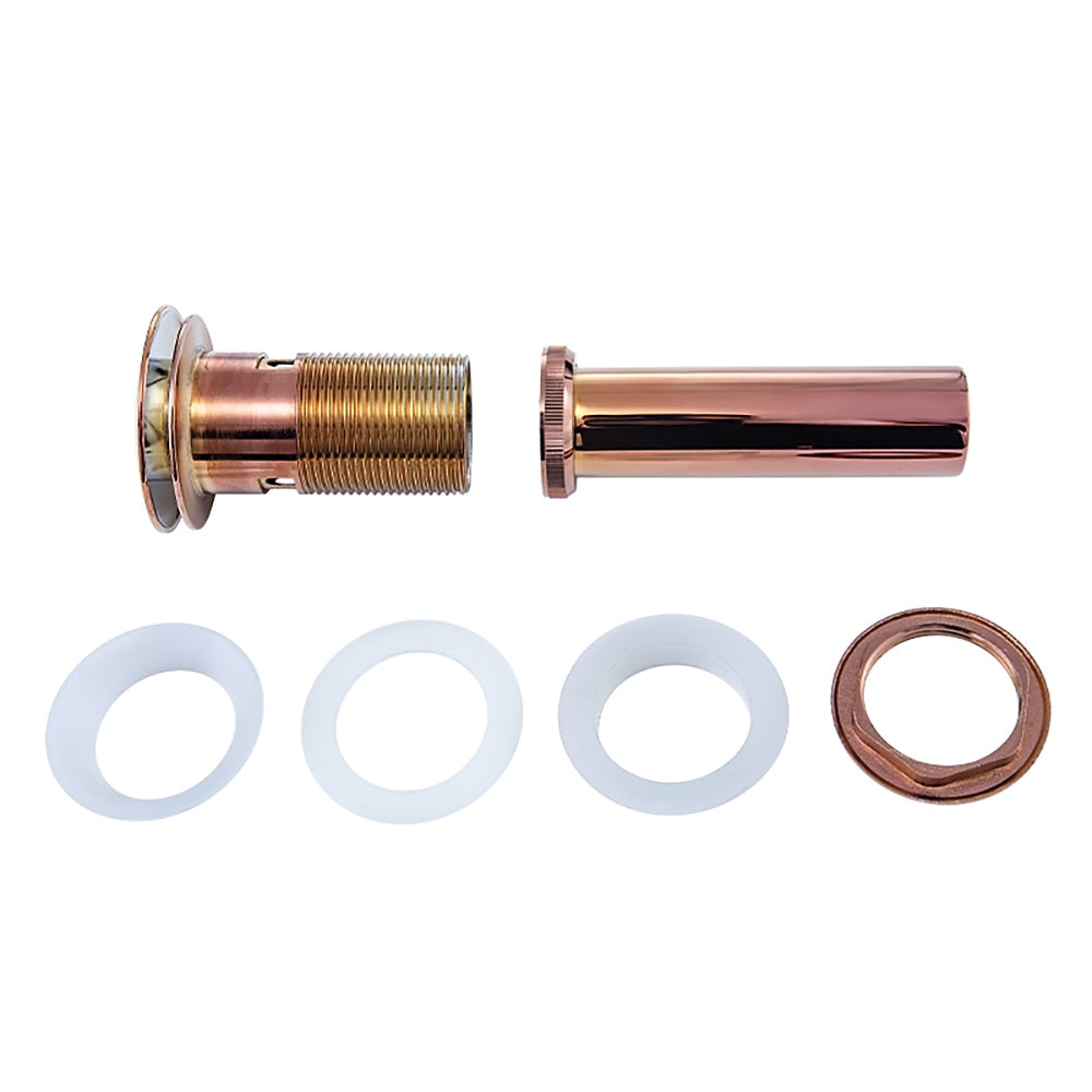 Rose Gold Brass Pop-Up Sink Drain with Overflow, Vessel Vanity Sink Drainer