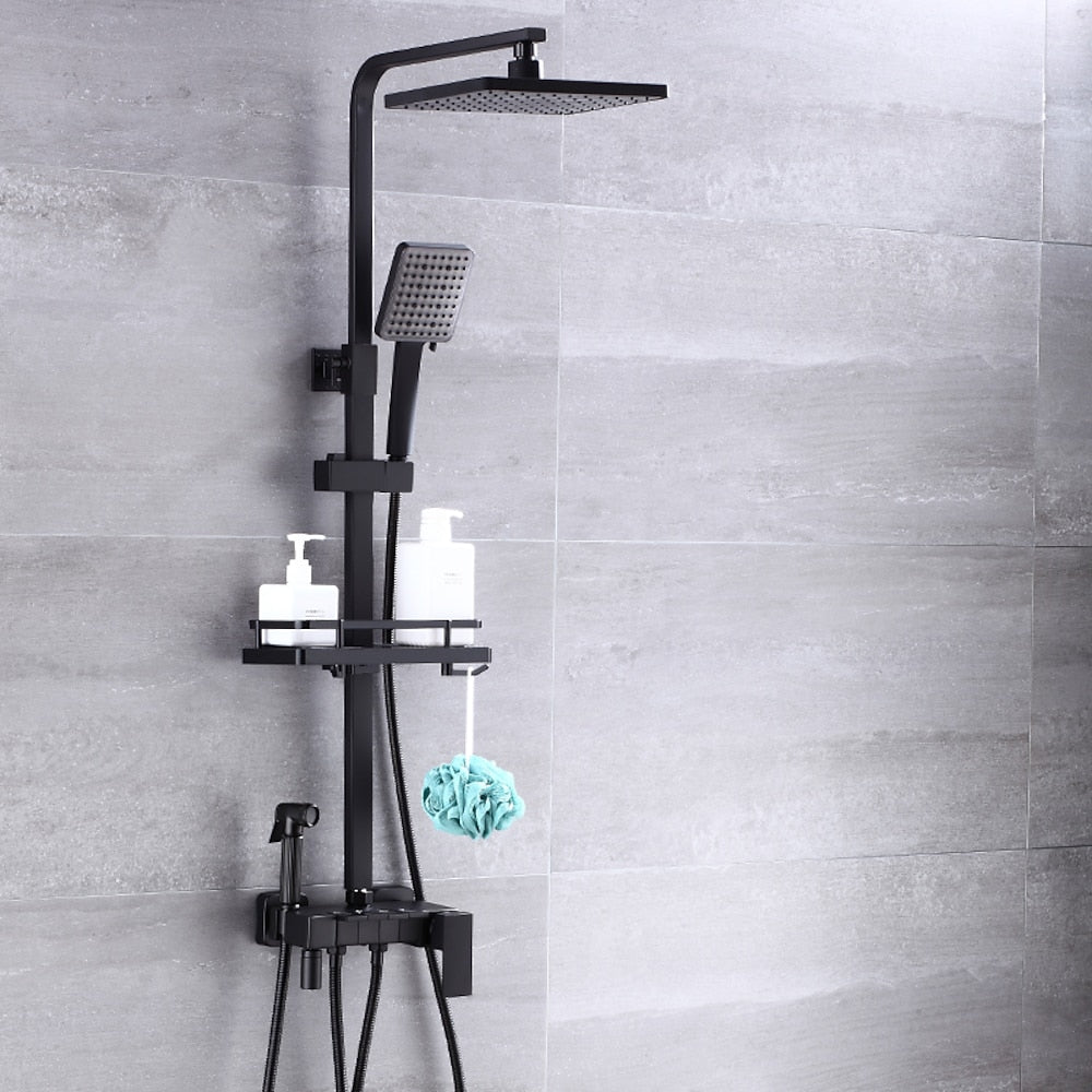 Modern Rainfall Tub Shower System, Wall-Mounted Exposed Shower Faucet with Handheld Spray