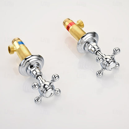 Vintage 3-Hole Widespread Bathroom Faucet, Double Cross Handle Faucet, Chrome / Polished Gold
