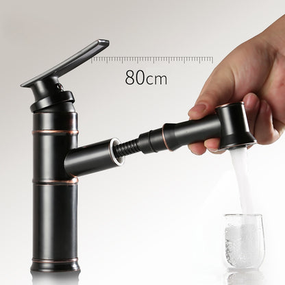 Pull-Out Spray Single-Hole Faucet, Single-Handle Brass Vintage Bathroom Faucet, Matte Black / Oil-Rubbed Bronze / Antique Brass / Brushed Nickel