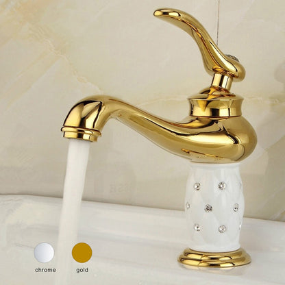 Vintage Rhinestone Ceramic Bathroom Faucet, Single-Hole Single-Handle Brass Faucet, Chrome / Polished Gold