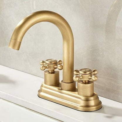Modern High-Arc Spout Bathroom Faucet, 4-Inch Centerset Dual-Handle Faucet, Brushed Gold / Brushed Bronze
