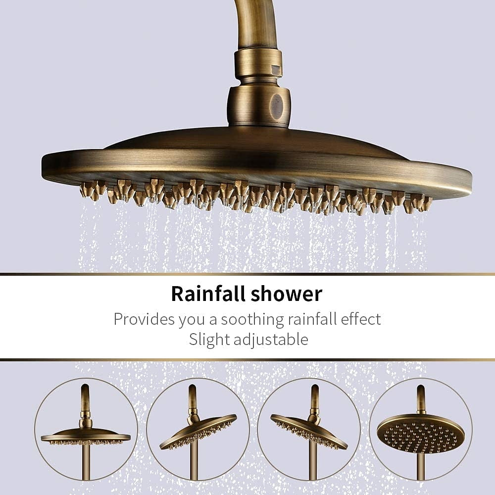 Traditional Antique Brass Wall-Mount Shower System, Single-Handle Rainfall Shower Head / Handheld Brass Sprayer