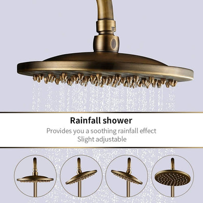 Traditional Antique Brass Wall-Mount Shower System, Single-Handle Rainfall Shower Head / Handheld Brass Sprayer