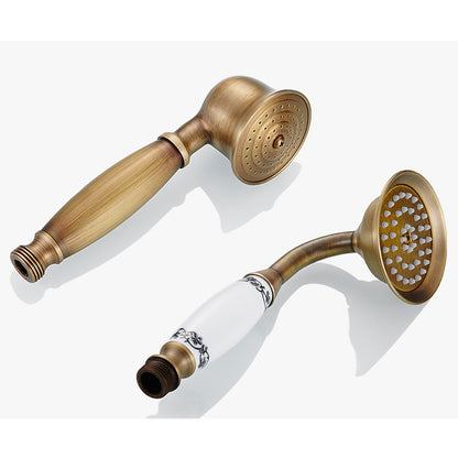 Vintage Brass Wall-Mount Tub Filler Faucet, Dual-Handle Tub Faucet with Handheld Shower, Antique Brass / Oil-Rubbed Bronze