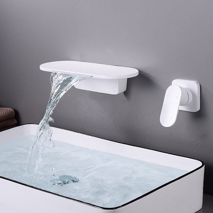 Waterfall Wall-Mount Bathroom Faucet, Single-Handle Brass Sink Faucet, Matte Black / Matte White