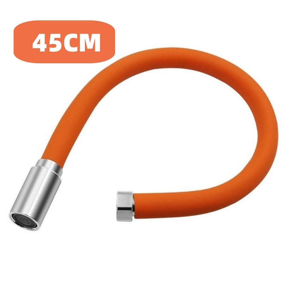 Orange Contemporary Flexible Faucet Extension Tube, 360-Degree Swivel Extender Hose with Splashproof Foaming Aerator