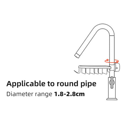 Modern Aluminum Faucet Storage Rack, Clamp-On Sink Caddy Organizer with Integrated Hooks, Black / Silver
