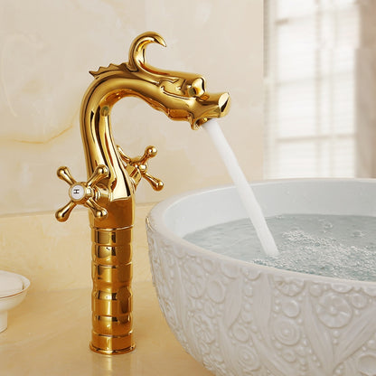 Vintage Dragon Vessel Sink Faucet, Single-Hole Double Cross Handle Brass Faucet