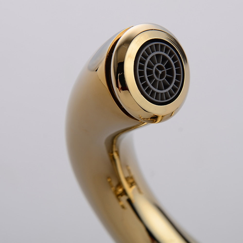 Polished Gold Traditional Single-Hole Bathroom Faucet, Dual Cross Handle High Arc Faucet