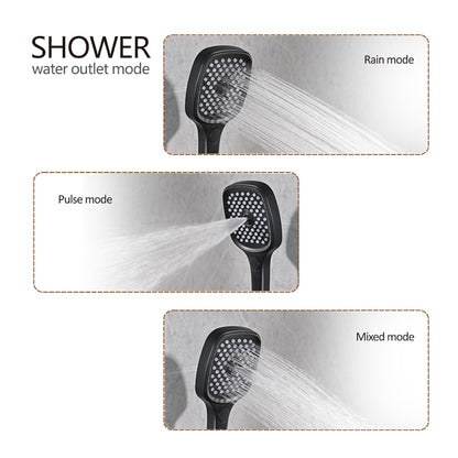 Matte Black LED Thermostatic Waterfall Shower System, Ceiling-Mounted Rainfall Shower Faucet Set with Handheld Shower