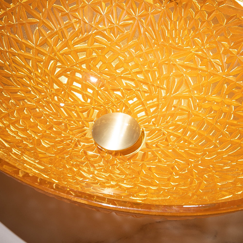 Orange Oval Glass Vessel Sink with Chrome Faucet, Single-Handle Bathroom Vessel Faucet with Pop-Up Drain