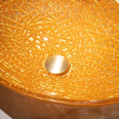 Orange Oval Glass Vessel Sink with Chrome Faucet, Single-Handle Bathroom Vessel Faucet with Pop-Up Drain