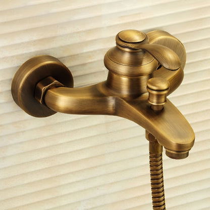 Antique Brass Wall-Mount Tub Faucet, Single-Handle Brass Tub Filler Faucet with Hand Shower