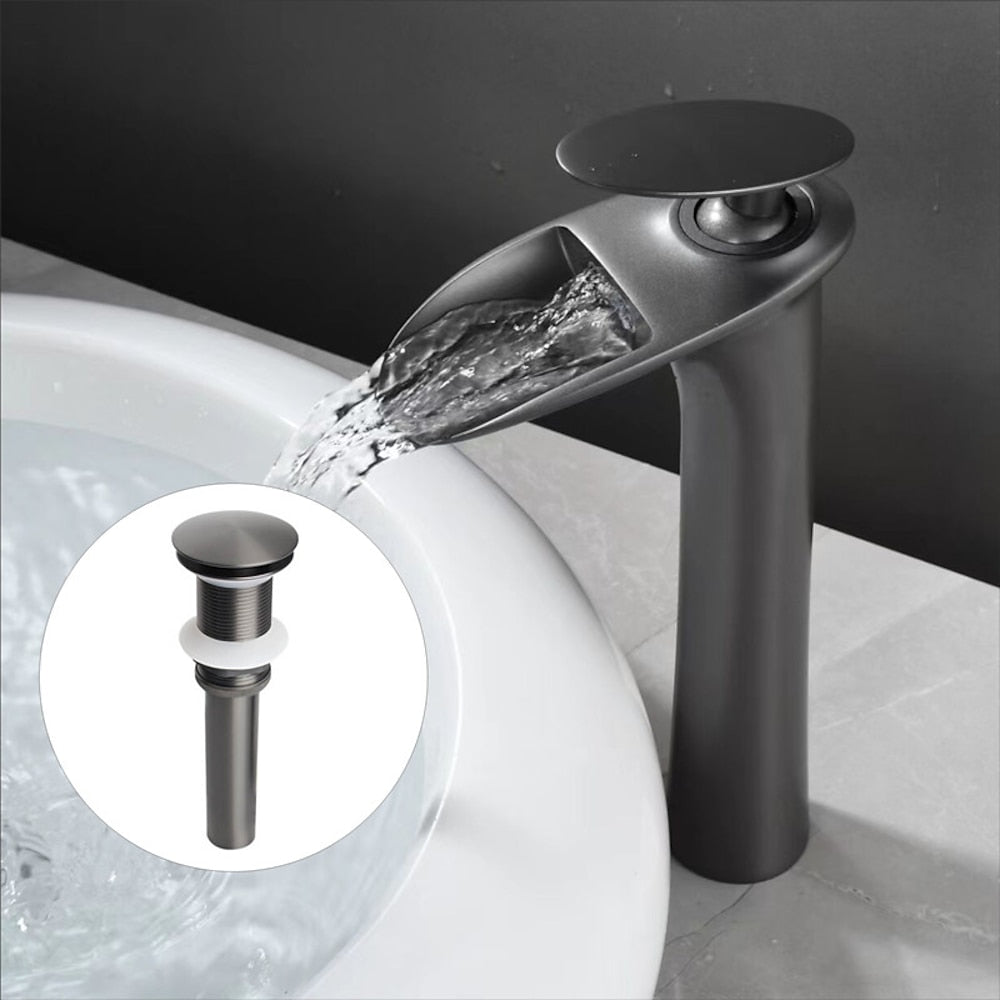 Waterfall Vessel Bathroom Faucet, Modern Single-Handle Single-Hole Tall Basin Faucet