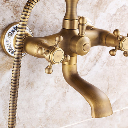 Vintage Telephone- Wall-Mount Tub Faucet, Brass Tub Faucet with Handheld Shower