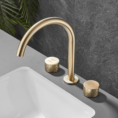 Swivel Spout 3-Hole Widespread Bathroom Sink Faucet, Dual-Handle Brass Faucet, Brushed Gold / Gunmetal / Matte Black / Chrome