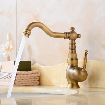 Vintage Single-Hole Bathroom Faucet, High-Arc Swivel Spout Faucet, Antique Brass / Chrome / Polished Gold