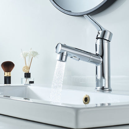Modern Pull-Out Spray Bathroom Faucet, Single-Handle Brass Faucet, Matte Black / Chrome