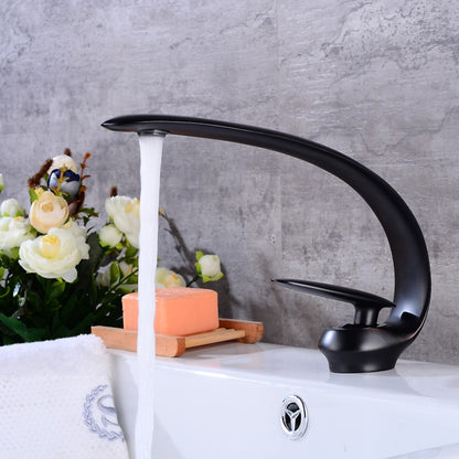 High Arc Spout Modern Single-Hole Bathroom Faucet, Single-Handle Brass Body Sink Faucet