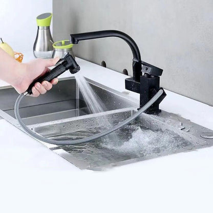 Modern Single-Handle Kitchen Faucet, Swivel Spout Faucet with Pull-Out Sprayer, Matte Black / Chrome