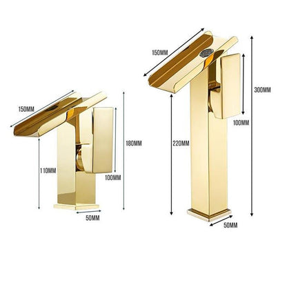 Brushed Gold Waterfall Bathroom Sink Faucet, Modern Single-Hole Single-Handle Faucet