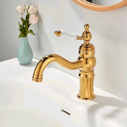 Traditional Single-Hole Bathroom Sink Faucet, Single-Handle Curved Spout Faucet with Brass Body