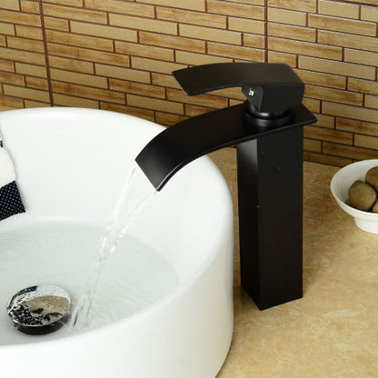 Matte Black Modern Waterfall Vessel Sink Faucet, Single-Handle Single-Hole Bathroom Faucet